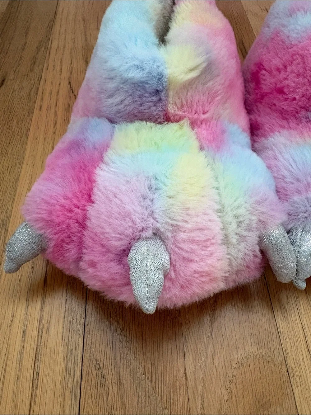 Pastel Rainbow Plush Unicorn Claw Slippers